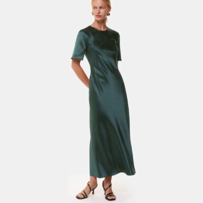 Whistles Green Avery Satin Twist Dress