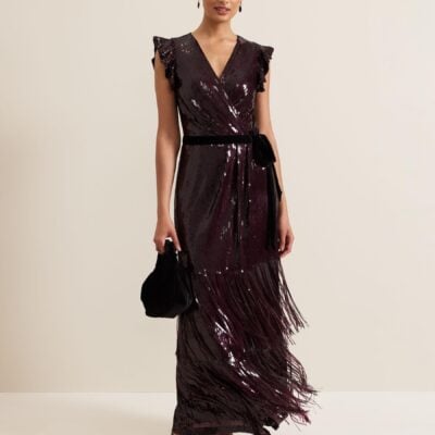 Phase Eight Red Chanai Sequin Wrap Maxi Dress