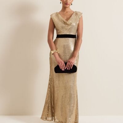 Phase Eight Metallic Jamae Gold Sequin Maxi Dress