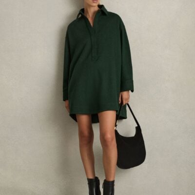 Reiss Green Lauren Shirt-Style Shift Dress With Wool