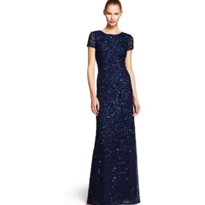 Adrianna Papell Blue Scoop Back Long Dress