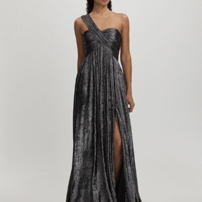 Amur Metallic One Shoulder Maxi Dress
