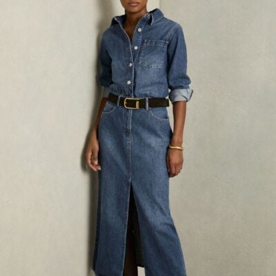 Reiss Indigo Terra Petite Denim Button-Through Midi Dress