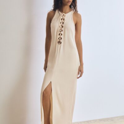 Reiss Cream Athene Atelier Satin Crepe Cut-Out Maxi Dress
