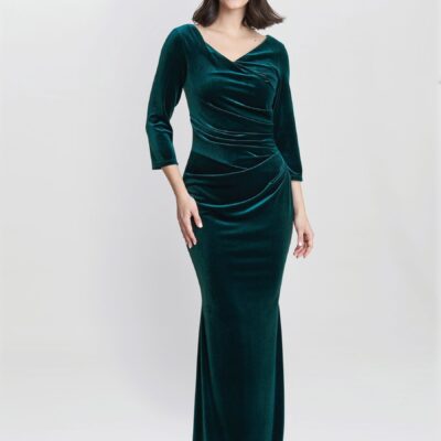 Gina Bacconi Green Sophie Velvet Maxi Dress With 3/4 Sleeve