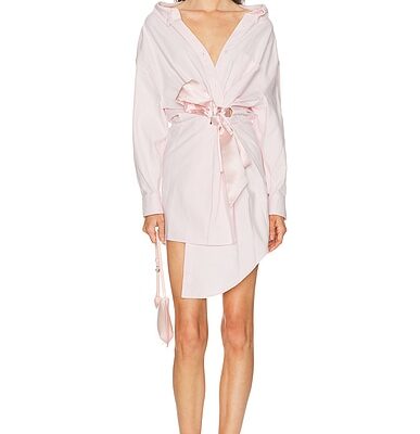 AREA Satin Knot Oxford Shirt Dress