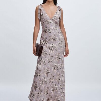 Paige Pewter Multi Satin Floral Maxi Dress With Silk