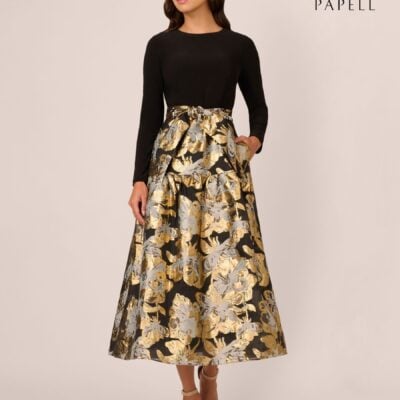 Adrianna Papell Black Combo Floral Jacquard Dress