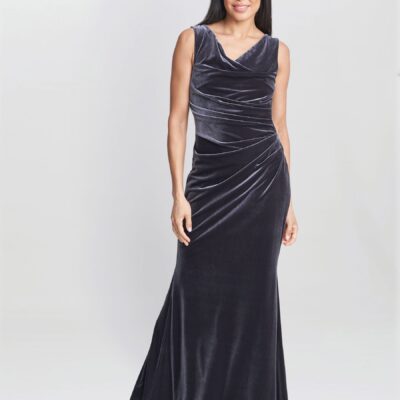 Gina Bacconi Grey Selena Velvet Maxi Dress