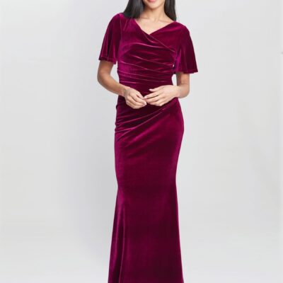 Gina Bacconi Red Minka Velvet Maxi Dress With Cowl Neck