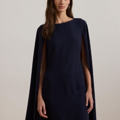 Lauren Ralph Lauren Lighthouse Navy Petra Cape Georgette Cocktail Dress
