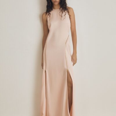Reiss Pink Leanna Atelier Zipped Satin Maxi Dress with Virgin Wool