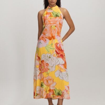 Raishma Silk Halter Neck Midi Dress