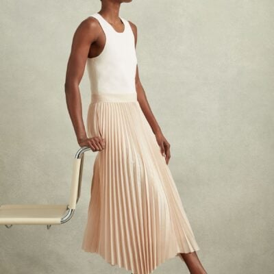 Reiss Ivory/Nude Marnie Hybrid Knitted Midi Dress