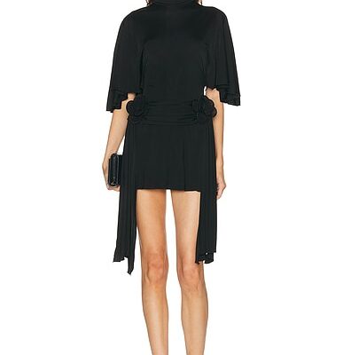 David Koma 3D Lace Flower Detail Draped Sleeve Mini Dress
