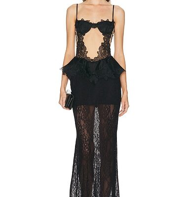 David Koma Lace Peplum Detail Gown