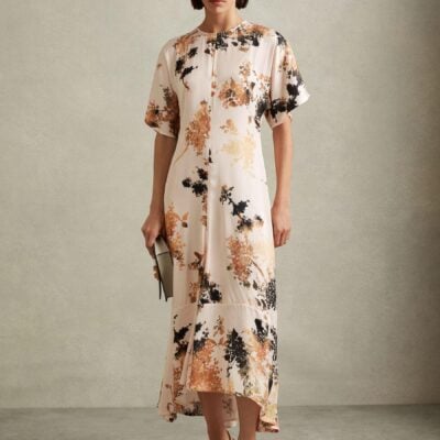Reiss Pale Pink Chrissy Floral Print Midi Dress