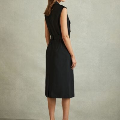 Reiss Black Kimora Petite Wool Blend Double Breasted Midi Dress