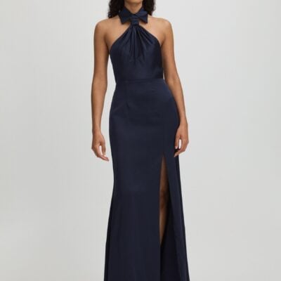 Halston Satin Halter Neck Maxi Dress