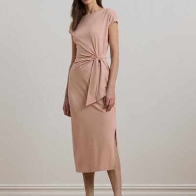 Lauren Ralph Lauren Pink Dabria Blush Belted Jersey Midi Dress