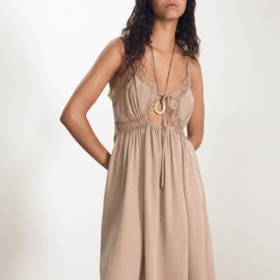 Reiss Taupe Estella Atelier Silk Lace-Trim Babydoll Dress