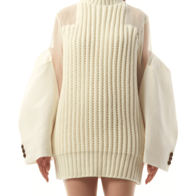 Sacai Silk Chiffon MIX Knit Dress in Off White / 1