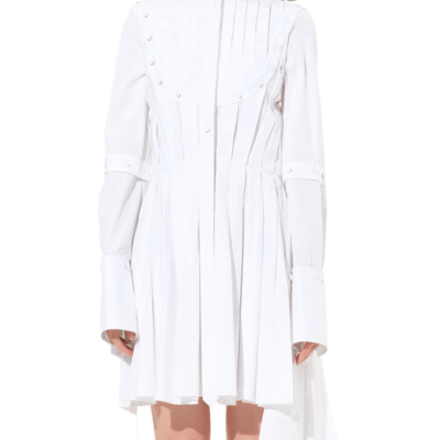 Alexander Mcqueen Pleated Sleeves Cotton Dress in White / It 40