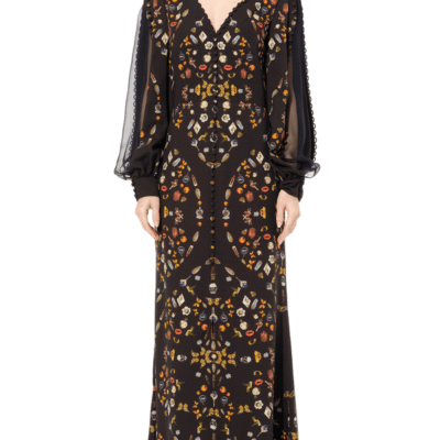 Alexander Mcqueen Long Sleeve Silk Dress in Black / It 42