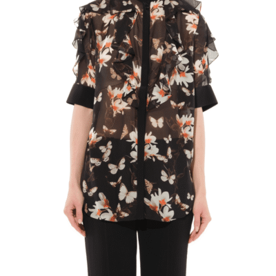 Givenchy Short Sleeve Shirt with Flower Print in Black / 38