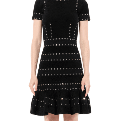 Alexander Mcqueen Eyelet Mini Dress in Black / S