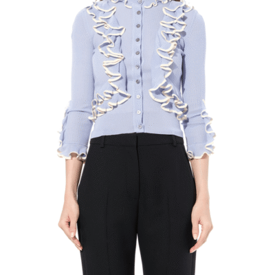 Alexander Mcqueen Ruffle Knit Cardigan in Light Blue / Xs