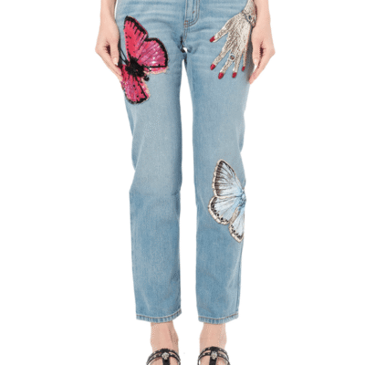 Alexander Mcqueen Denim Pants with Print Blue / 36