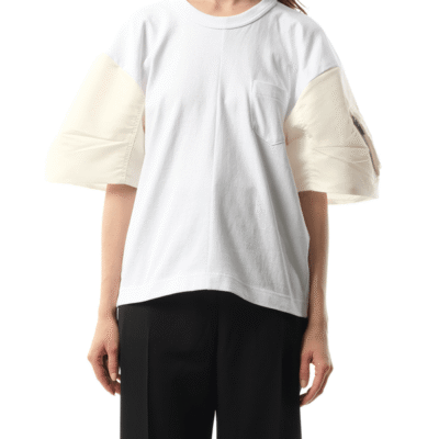 Sacai Nylon Twill Cotton Jersey T-shirt in Off White / 1