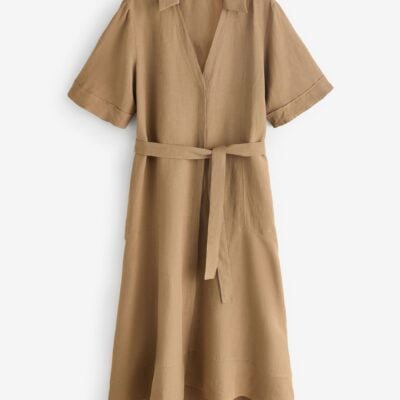 Emme by Marella Short Sleeve Linen Brown Dress