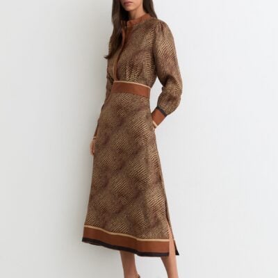 Reiss Neutral Leia Animal-Print Midi Shirt Dress