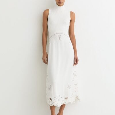 Reiss Ivory Phoenix Knit Woven Midi Dress
