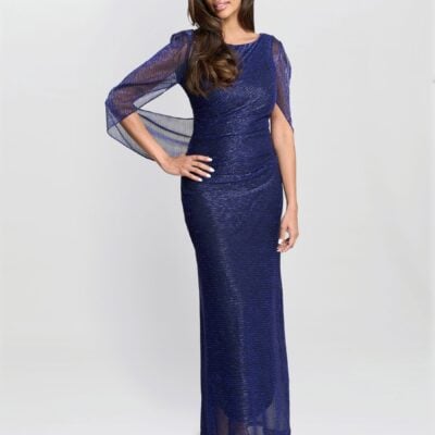 Gina Bacconi Blue Joanna Metallic Knit Maxi Dress