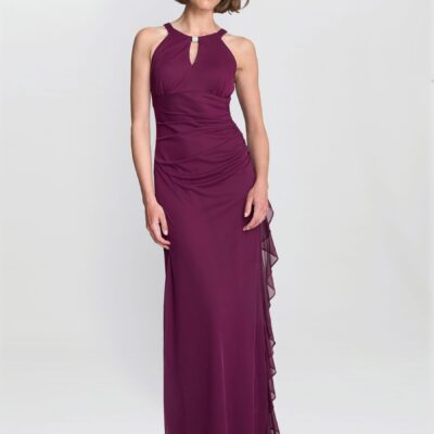 Gina Bacconi Red Blanche Matte Jersey Dress With Neck Trim