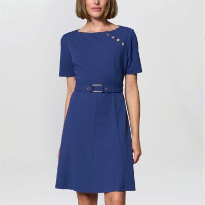 Gina Bacconi Blue Elise Belted Shift Dress