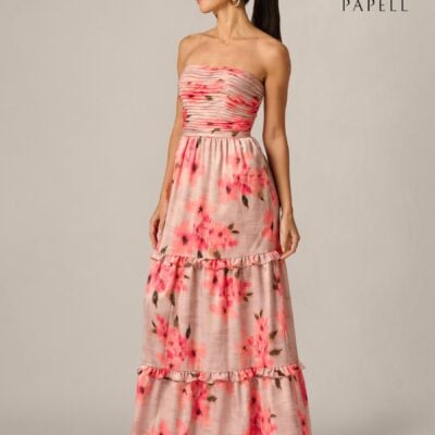 Adrianna Papell Pink Printed Satin Long Dress
