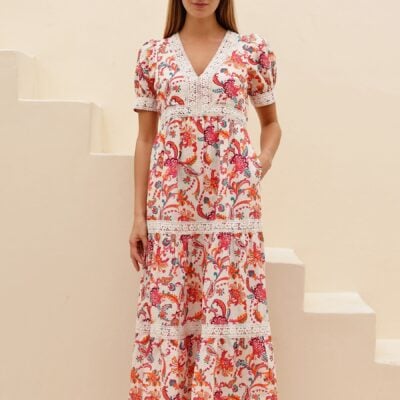 Aspiga Red Enny Short Sleeve Linen Dress