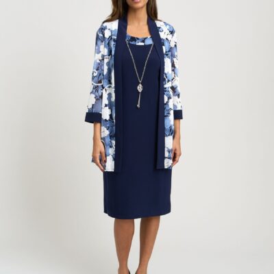 Gina Bacconi Blue Lidiya Printed Dress And Jacket