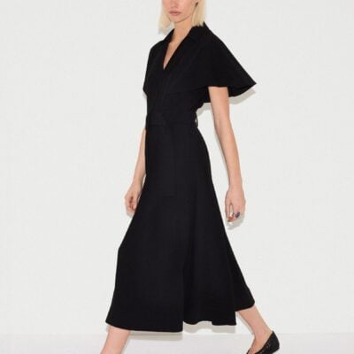 Jigsaw Black Cape Sleeve Belted Shirt Dress