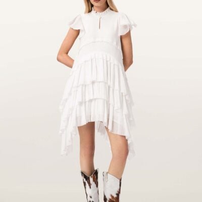 AllSaints White Cavarly Short Sleeve Mini Dress