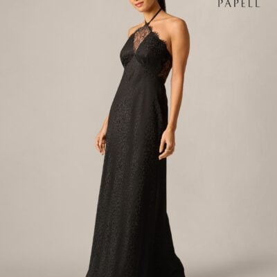 Adrianna Papell Black Woven Jacquard Long Dress