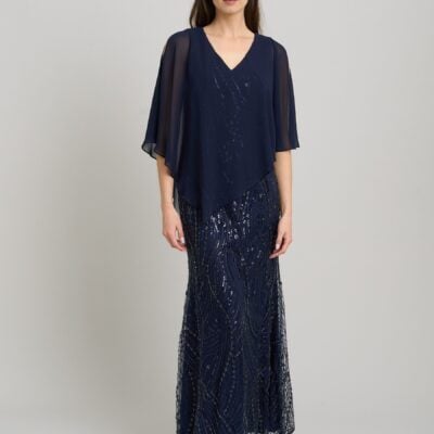 Gina Bacconi Blue Leslie Embellished Maxi Dress