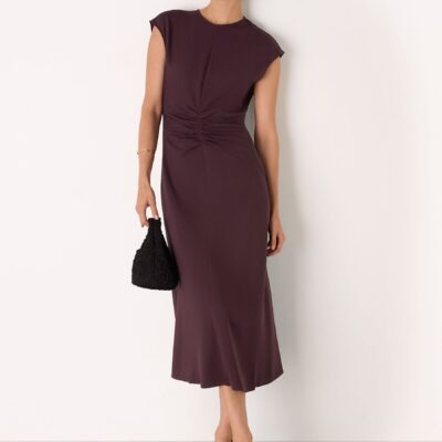 Whistles Red Gathered Midi Dress