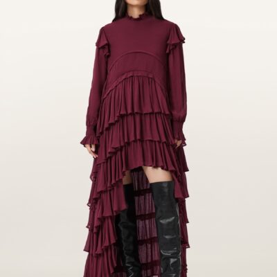AllSaints Red Cavarly Ls Maxi Dress