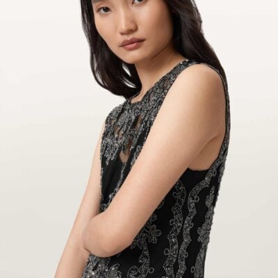 AllSaints Black Inaya Embellished Dress