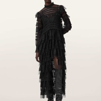 AllSaints Black Cavarly Long Sleeve Maxi Dress